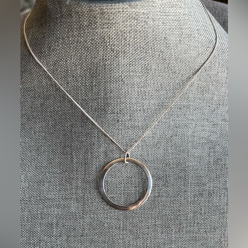 MJI Italy Sterling Silver Necklace With Circle Pendant Polished Round Modern